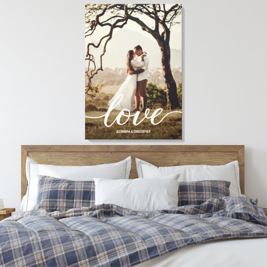 Elegant Liefdesscript Bruiloft Pas getrouwd Foto Canvas Afdruk (Insitu (Slaapkamer))