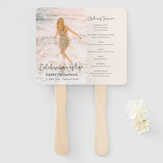 Elegant Life Celebration Order of Service Funeral Handwaaier (Voorkant en achterkant)