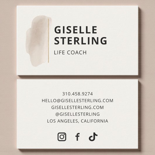 Elegant Life Coach Neutral Beige Watercolor  Visitekaartje