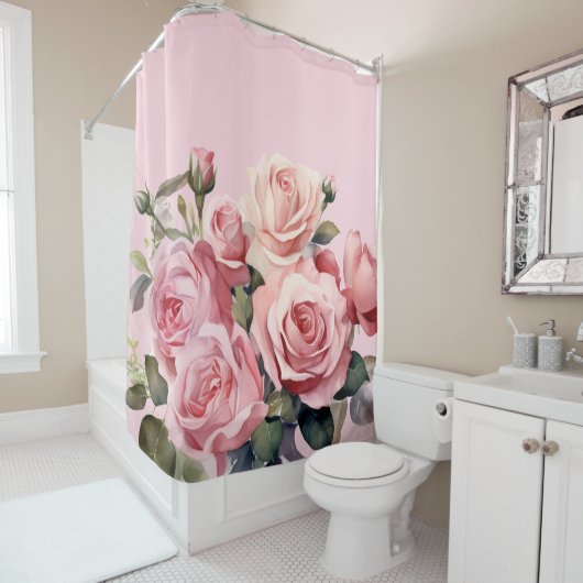 Elegant Ligh Blush Pink Roses Shower Curtain Douchegordijn (In situ)