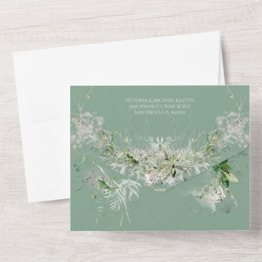 Elegant Light & Airy Delicate floral Wedding All In One Uitnodiging (Achterkant)