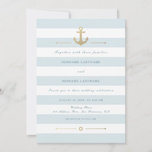 Elegant Light Aqua Nautical Wedding Uitnodiging (Voorkant)