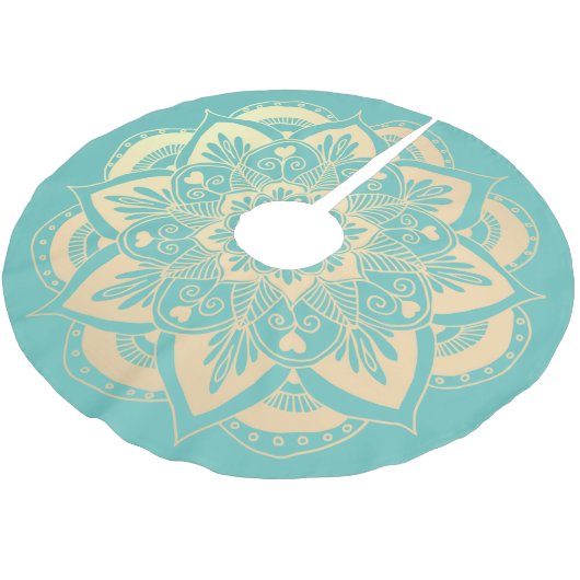 Elegant Light Blauwgroen en Gold Mandala Boho Kers Kerstboom Rok (Gekanteld)