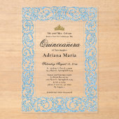 Elegant Light Blue 15th Birthday Quinceanera Acryl Uitnodigingen (Voorkant)