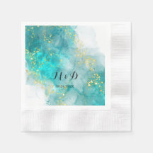 Elegant Light Blue and Gold Wedding Napkins