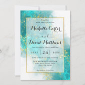 Elegant Light Blue and Gold Weduwen Uitnodiging (Voorkant)