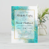 Elegant Light Blue and Gold Weduwen Uitnodiging (Staand voorkant)