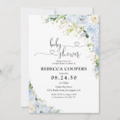 Elegant Light Blue Baby Shower Invitation Kaart (Voorkant)