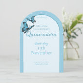 Elegant Light Blue Butterfly Quinceañera - Custom Kaart (Staand voorkant)