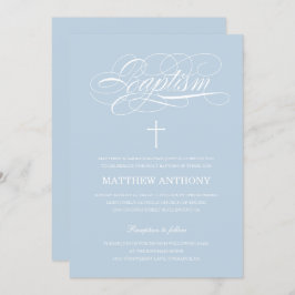 Elegant Light Blue Calligraphy Baptisme Kaart