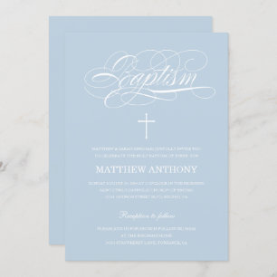 Elegant Light Blue Calligraphy Baptisme Kaart