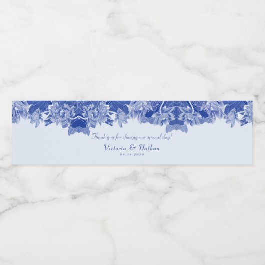 Elegant Light Blue Chinoiserie Dank je huwelijk Waterfles Etiket (Enkel label)