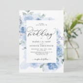 Elegant Light Blue Dusty Floral Botanical Wedding Kaart (Staand voorkant)