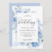 Elegant Light Blue Dusty Floral Botanical Wedding Kaart (Voorkant / Achterkant)