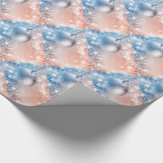 Elegant Light Blue en Coral-kerstbal Cadeaupapier (Hoek)