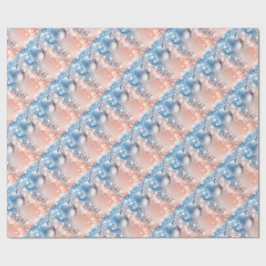 Elegant Light Blue en Coral-kerstbal Cadeaupapier (Vlak)