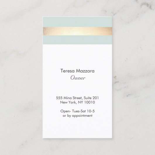 Elegant Light Blue en Faux Gold Foil Stripe Visitekaartje (Achterkant)