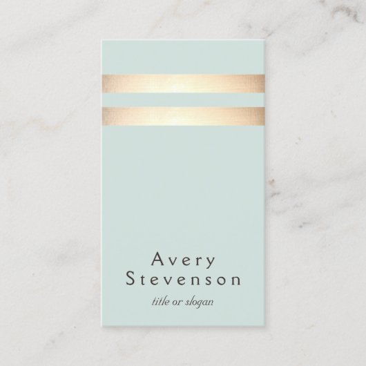 Elegant Light Blue en Faux Gold Foil Stripe Visitekaartje (Voorkant)