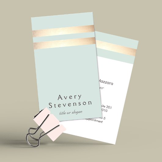 Elegant Light Blue en Faux Gold Foil Stripe Visitekaartje