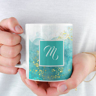Elegant Light Blue en Gold Custom Name Coffee Koffiemok