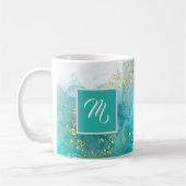 Elegant Light Blue en Gold Custom Name Coffee Koffiemok (Links)