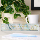 Elegant Light Blue en Gold Marble Texture Naambordje