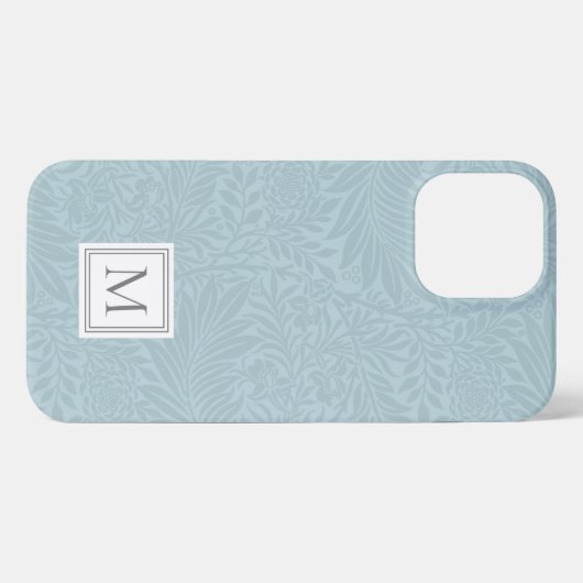 Elegant Light Blue Floral Botanical Monogram iPhone Hoesje (Achterkant horizontaal)