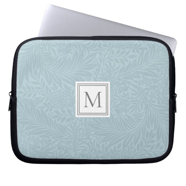 Elegant Light Blue Floral Botanical Monogram Laptop Sleeve (Voorkant)