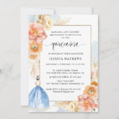 Elegant Light Blue Floral Princess Quinceañera Kaart (Voorkant)