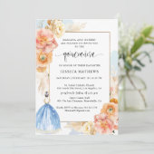 Elegant Light Blue Floral Princess Quinceañera Kaart (Staand voorkant)