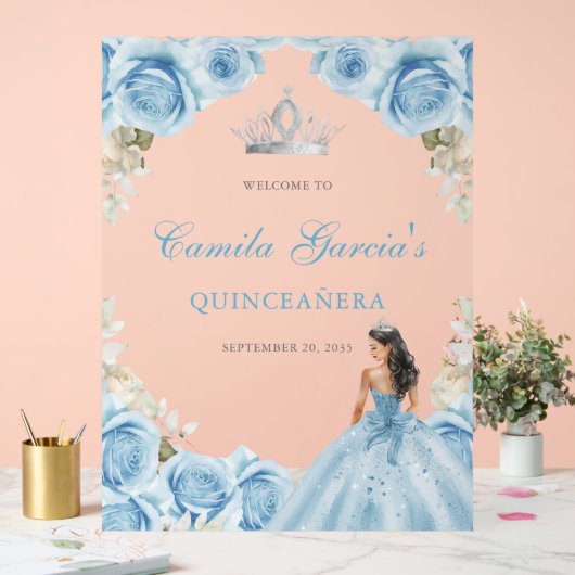 Elegant Light Blue Floral Quinceañera Welcome Acryl Bord (Huwelijk)