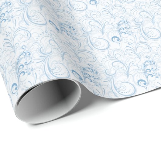 Elegant Light Blue Floral Swirl Pattern Cadeaupapier (Rol Hoek)