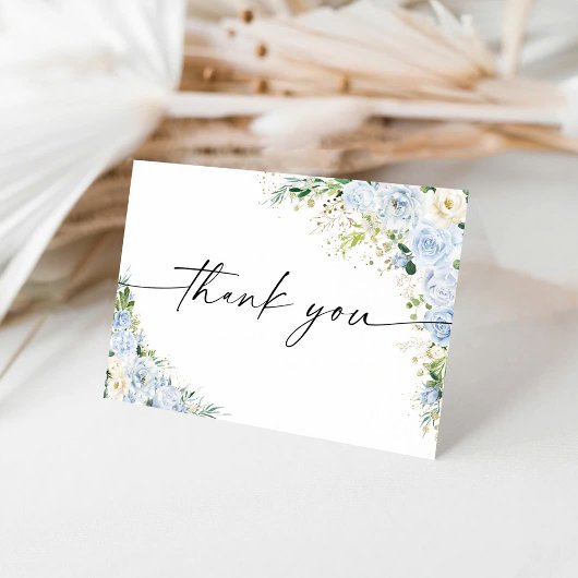 Elegant Light Blue Floral Thank You Card Bedankkaart