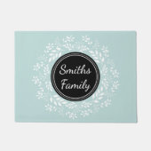 Elegant Light Blue Floral WreatCustom Text Deurmat (Voorkant)