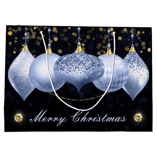 Elegant Light Blue & Gold Baubles Merry Kerstmis Groot Cadeauzakje (Achterkant)