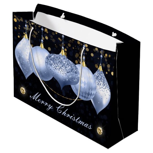 Elegant Light Blue & Gold Baubles Merry Kerstmis Groot Cadeauzakje (Achterkant Gekanteld)