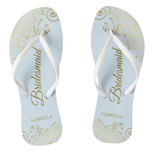 Elegant Light Blue & Gold Lacy Bridesmaid Weddensc Teenslippers (Voetbed)