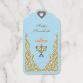 Elegant Light Blue Hanukkah Gold Cadeaulabels (Achterkant)