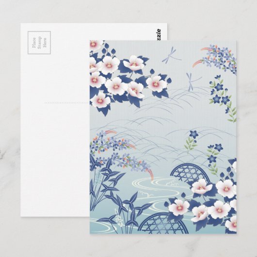 Elegant Light Blue Japans ventilatortuin Briefkaart (Voorkant / Achterkant)