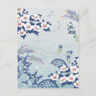 Elegant Light Blue Japans ventilatortuin Briefkaart
