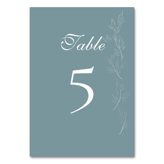 Elegant light blue leaf Table Number Card Kaart (Voorkant)