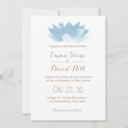 Elegant Light Blue Lotus Flower Wedding Kaart (Voorkant)