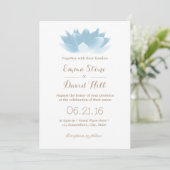 Elegant Light Blue Lotus Flower Wedding Kaart (Staand voorkant)