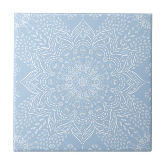 Elegant Light Blue Mandala Tegeltje (Voorkant)