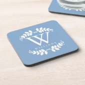 Elegant Light Blue Monogram Bier Onderzetter (Linkerzijde)