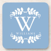 Elegant Light Blue Monogram Bier Onderzetter (Voorkant)