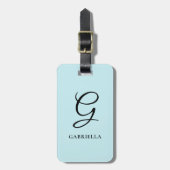 Elegant Light Blue Monogram op maat Bagagelabel (Voorkant verticaal)