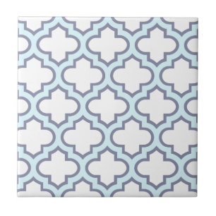 Elegant Light Blue Moroccan Quatrefoil Pattern Tegeltje