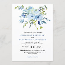 Elegant Light Blue Navy Floral Botanical Wedding