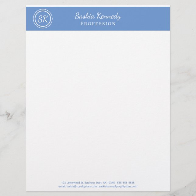 Elegant Light Blue Professional Monogram Business Briefhoofd (Voorkant)